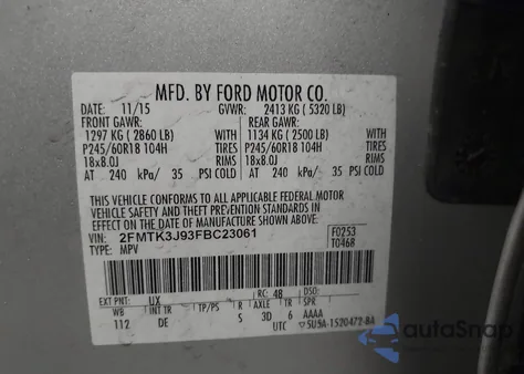 2015 Ford Edge Sel from USA, damaged, VIN 2FMTK3J93FBC23061